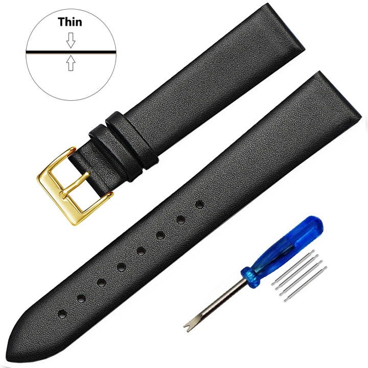 Genuine Leather Watch Strap – Smooth Finish (SS Buckle, 12–22mm)