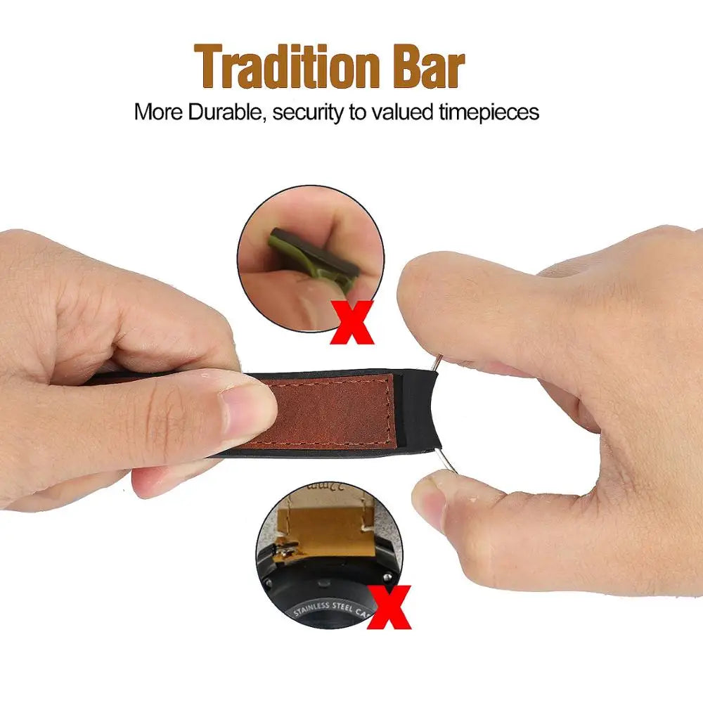 HEMSUT Leather & Silicone Hybrid Strap – 18–24mm, Waterproof