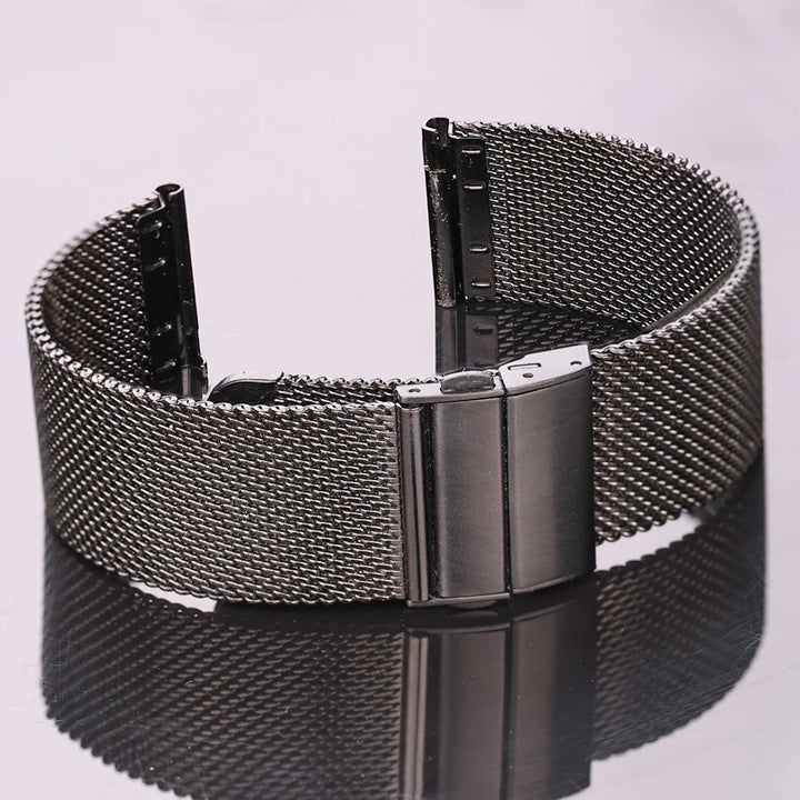 Mesh Milanese Loop Watch Strap – 16–24mm, Silver/Black for Galaxy Watch