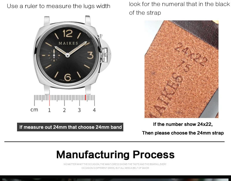 MAIKES Handmade Genuine Cow Leather Watch Band Vintage Black Watchband Watch Bracelet 20mm 22mm 24mm Watch Strap