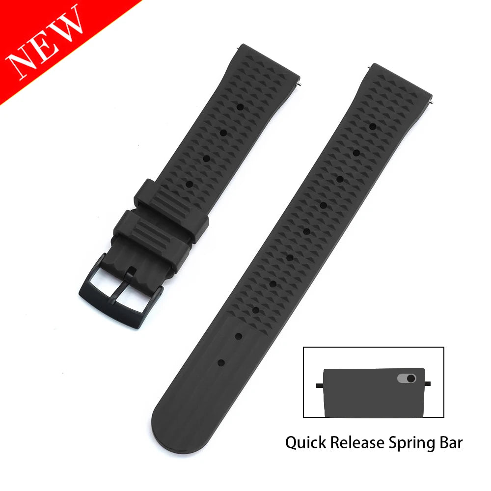 Premium Grade Waffle FKM Watch Band 20mm 22mm Quick Release Fluoro Rubber Waffle Watch Strap For Traditional Diving Watch