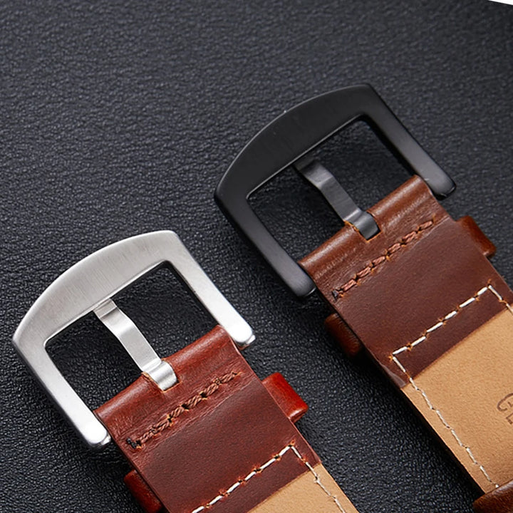 Metal Watch Band with Buckle – 14–24mm Stainless Steel Strap (Silver/Black)