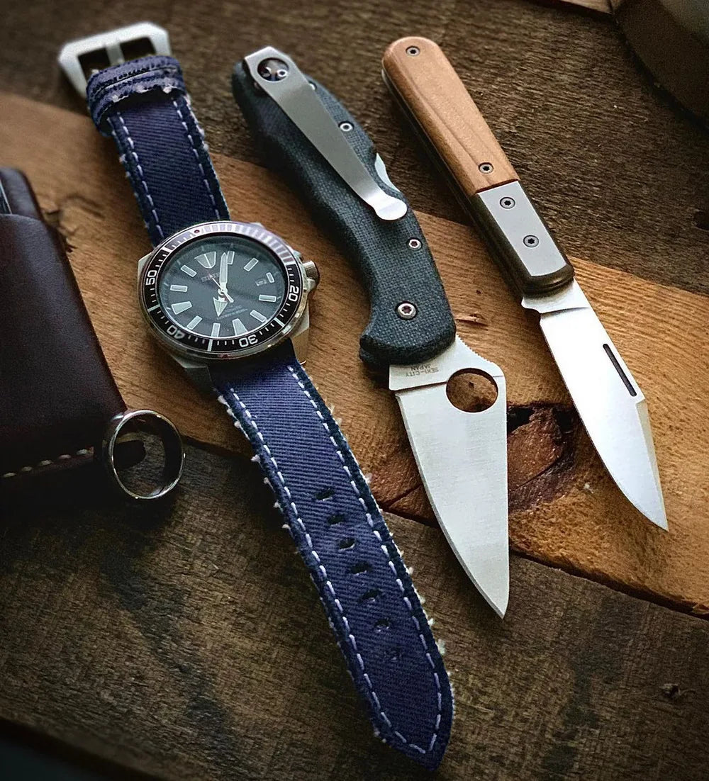 Hemsut Denim Canvas Watch Strap – 20–24mm Quick-Release with Steel Buckle