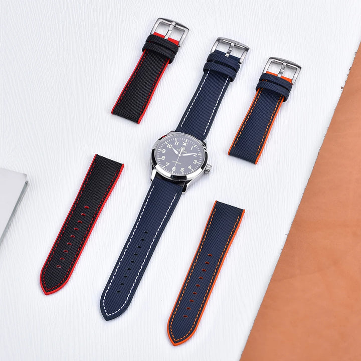 New Unisex High Quality Leather FKM Rubber Watch Strap 20mm 22mm Watch Band Bracelet Men Women Blue Orange Black Red
