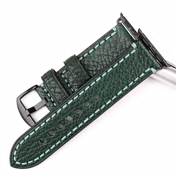 MAIKES Green Leather Strap For Apple Watch Band 45mm 41mm 44mm 40mm 42mm 38mm Series 7 6 SE 5 4 3 iWatch Bracelet Watchband