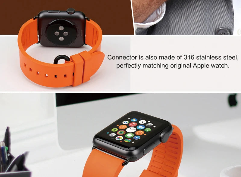 MAIKES Rubber Strap For Apple Watch Band 45mm 41mm 42mm 44mm 40mm Series 7 6 SE 5 4 3 iWatch Bracelet