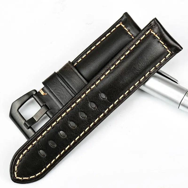 MAIKES Watch Accessories Oil Wax Cow Leather Watch Band 20mm 22mm 24mm 26mm Handmade Watchband Watch Strap For Panerai Watch