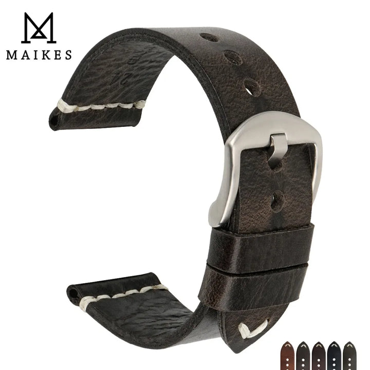 Black Oil Wax Leather Watch Strap for Seiko – MAIKES