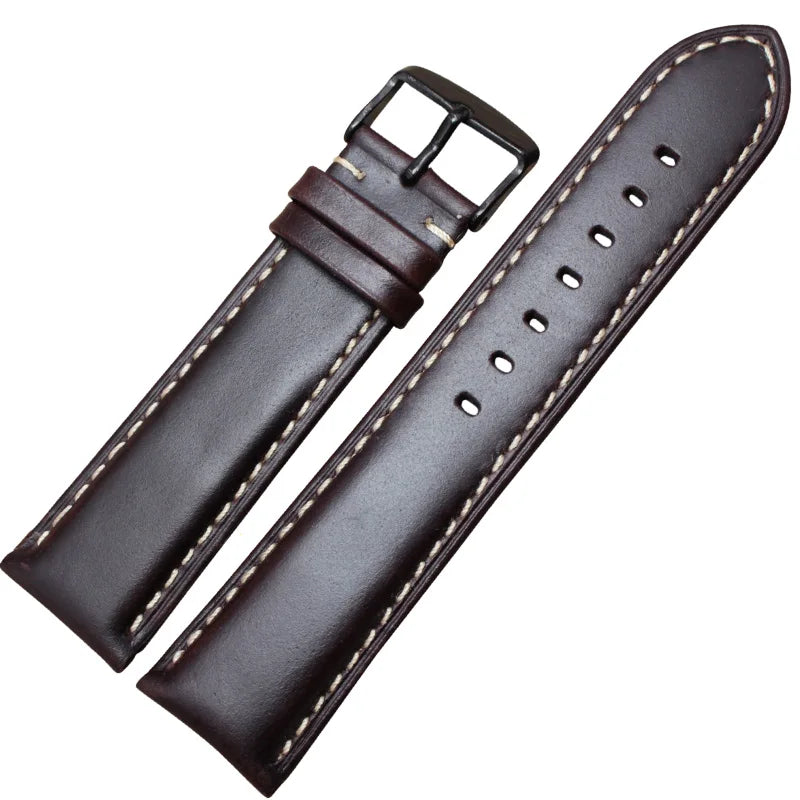 Genuine Leather Watch Band Strap Black Dark Brown 18 19 20 21 22 24mm Watchbands Men Women  Polished Buckle Relojes Hombre