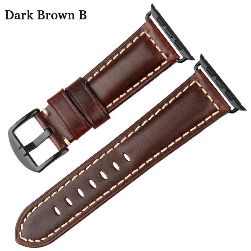 MAIKES Genuine Leather Watchband For Apple Watch Strap 45mm 41mm 42mm 44mm 40mm Series 7 6 SE 5 4 3 iWatch Watch Band