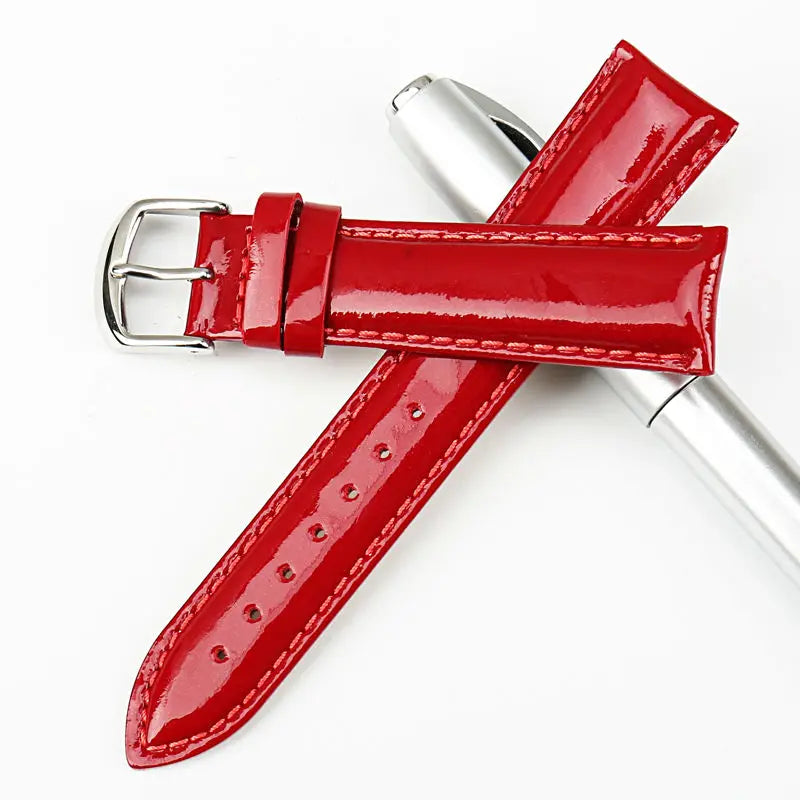 MAIKES New 12 14 16 18 20mm HQ Red Genuine Leather Watch Band Fashion Watchband Shine Noble Women Patent leather Watch Strap
