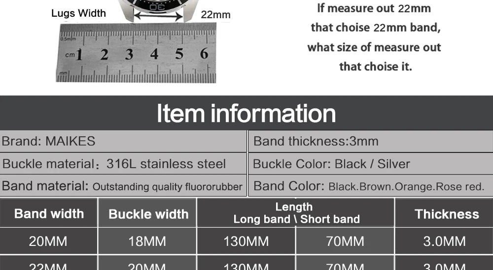 MAIKES Sports Watch Accessories Watchbands 20mm 22mm 24mm Fluoro Rubber Watch Band Fashion Rose Red Watch Strap For Casio