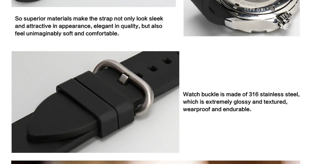 MAIKES New Design Watch Band Black 20mm 22mm 24mm Watchband Sports Fluoro Rubber Watch Strap Watch Accessories