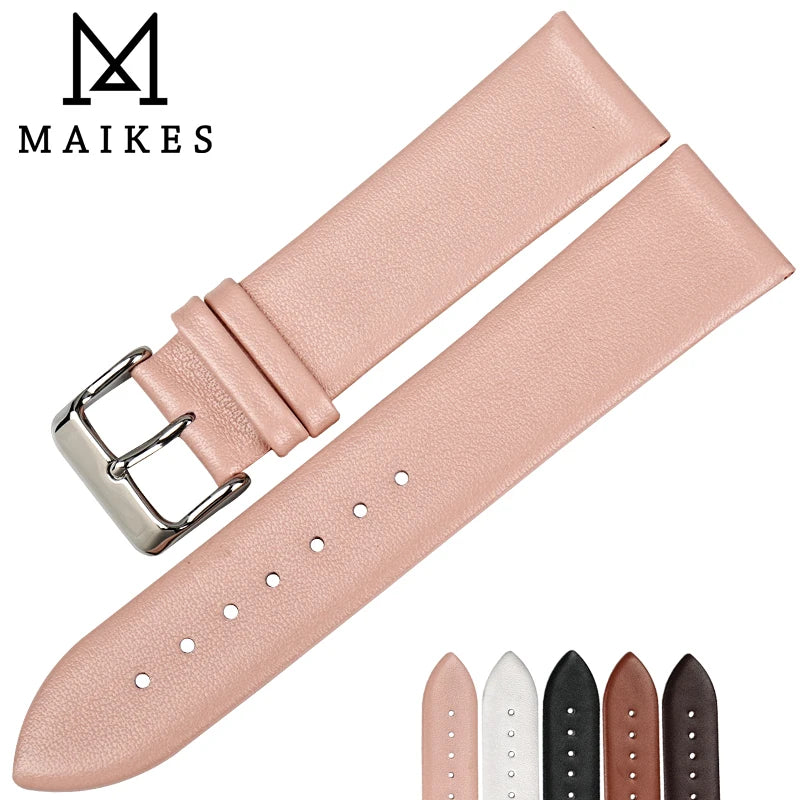 MAIKES New design watchband watch accessories white watch strap 12-24mm thin cow leather watch band women watch bracelet