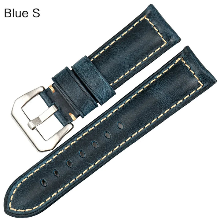 MAIKES Watch Accessories Oil Wax Cow Leather Watch Band 20mm 22mm 24mm 26mm Handmade Watchband Watch Strap For Panerai Watch