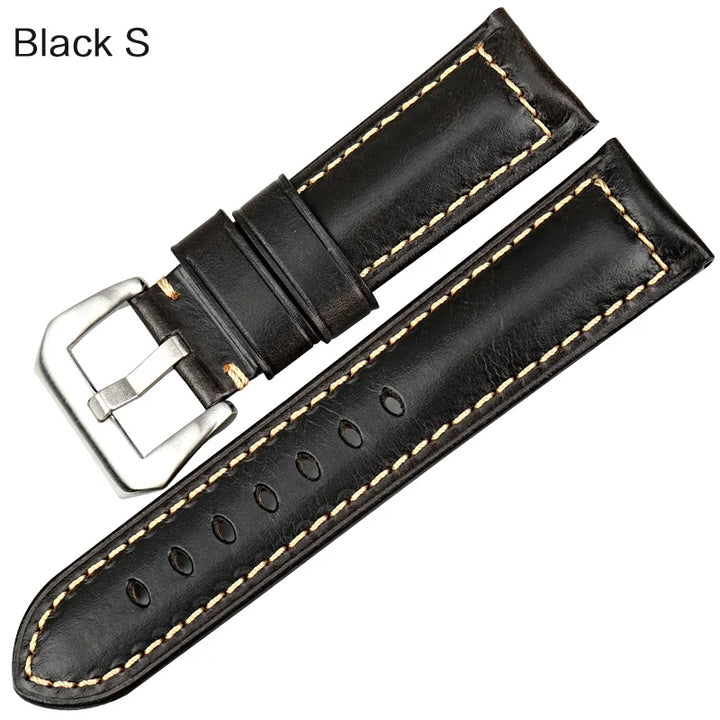 MAIKES Watch Accessories Oil Wax Cow Leather Watch Band 20mm 22mm 24mm 26mm Handmade Watchband Watch Strap For Panerai Watch