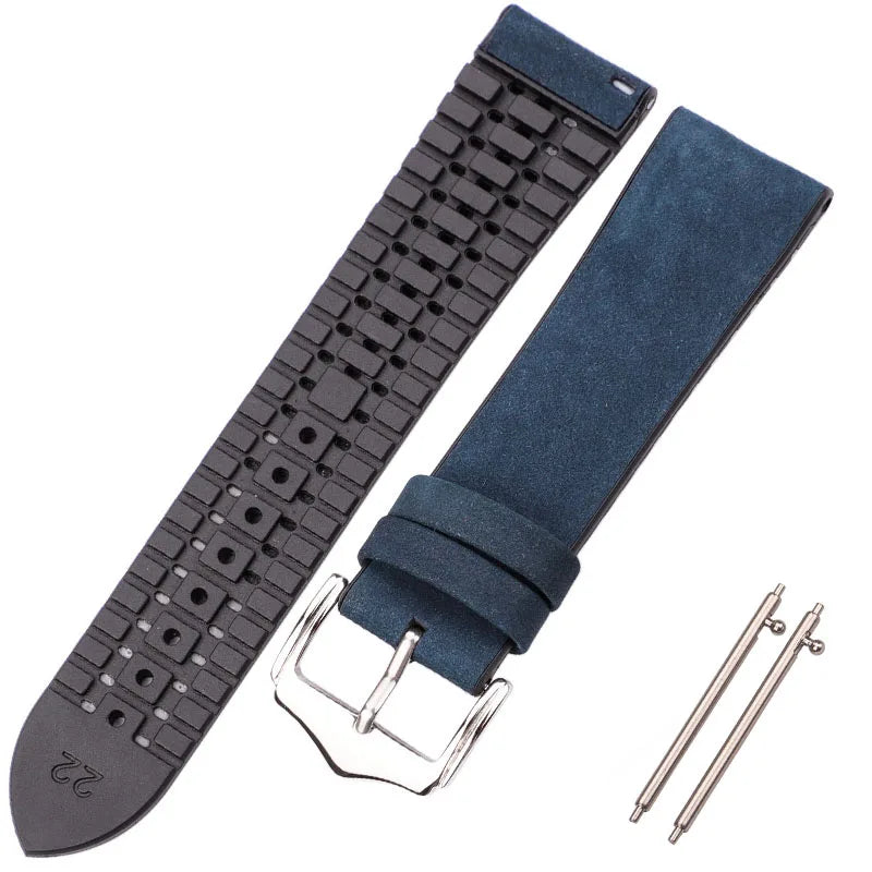 Genuine Leather Watchband Men Women Rubber Silicone Waterproof Breathable Watch Band Strap Buckle Clock Accessories 18 20 22mm