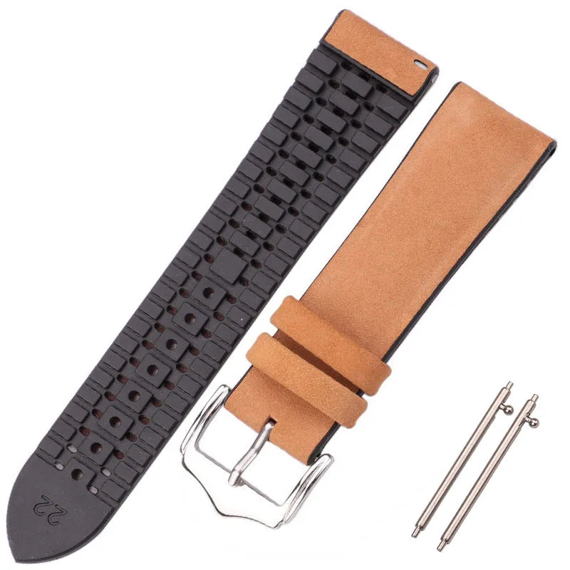 Genuine Leather Watchband Men Women Rubber Silicone Waterproof Breathable Watch Band Strap Buckle Clock Accessories 18 20 22mm