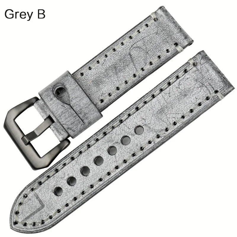 MAIKES Brown Vintage Bridle Leather Watch Strap 22-24mm for Panerai