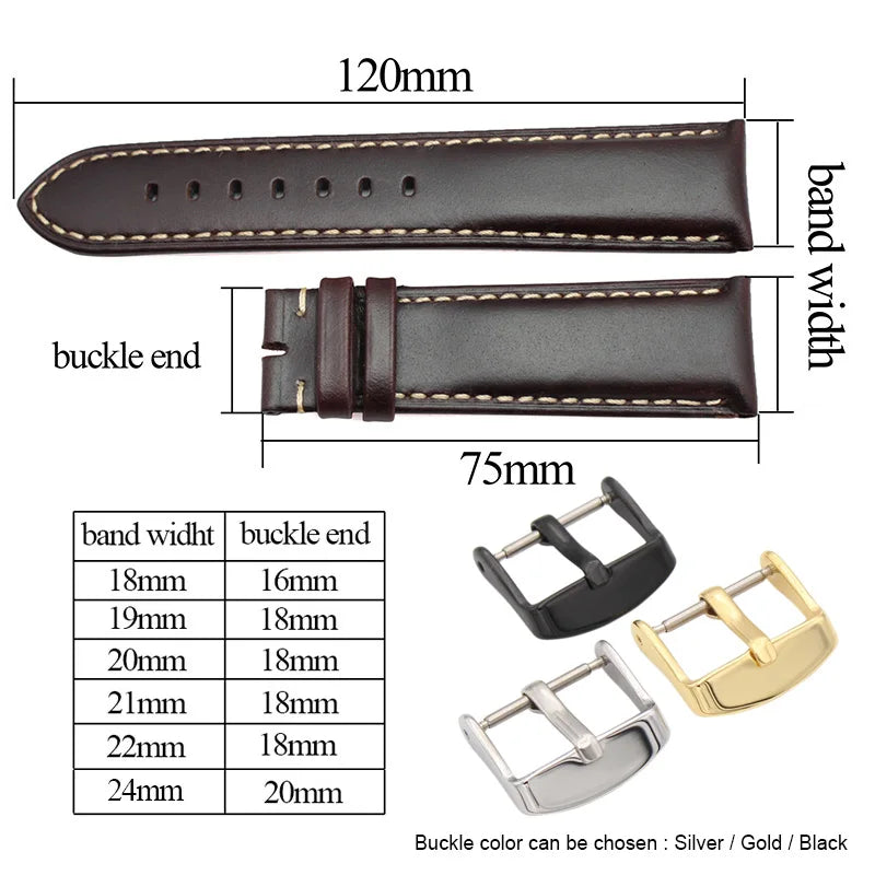 Genuine Leather Watch Band Strap Black Dark Brown 18 19 20 21 22 24mm Watchbands Men Women  Polished Buckle Relojes Hombre
