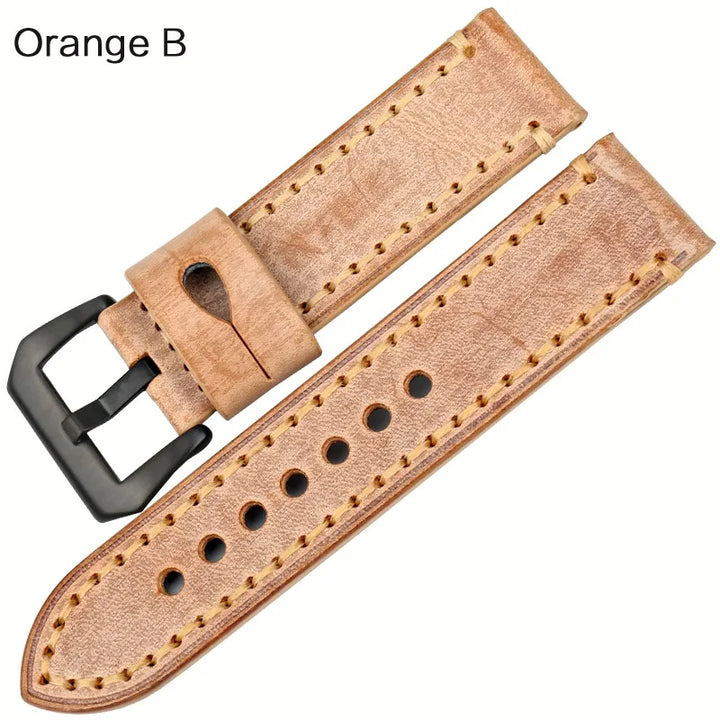 MAIKES Brown Vintage Bridle Leather Watch Strap 22-24mm for Panerai
