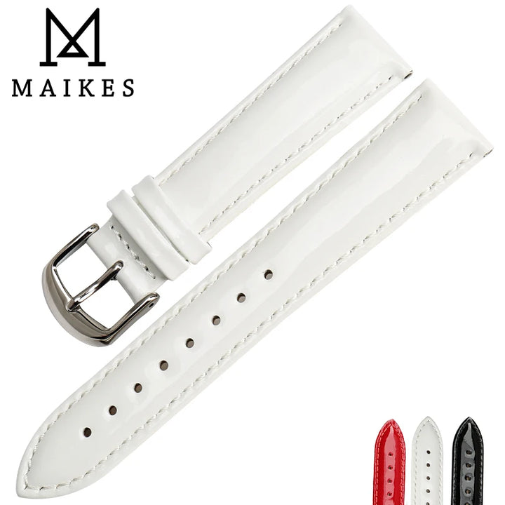 MAIKES Genuine Leather Watch Band 12MM 14MM 16MM 18MM 20MM Strap Watch Bracelet Black Patent leather Watchband Watch Accessories