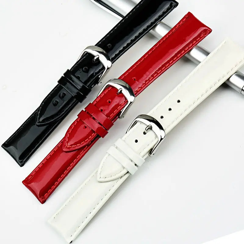 MAIKES New 12 14 16 18 20mm HQ Red Genuine Leather Watch Band Fashion Watchband Shine Noble Women Patent leather Watch Strap