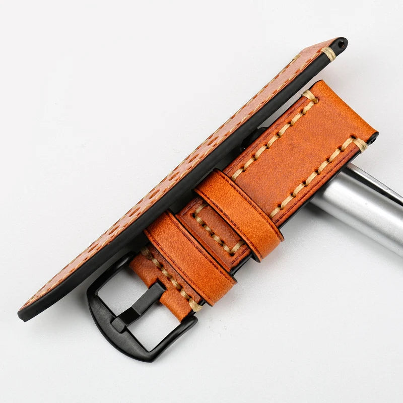 MAIKES Watch Accessories Watch Band For PANERAI FOSSIL Genuine Leather Strap Brown 20 22 24 26mm Watchband Bracelet