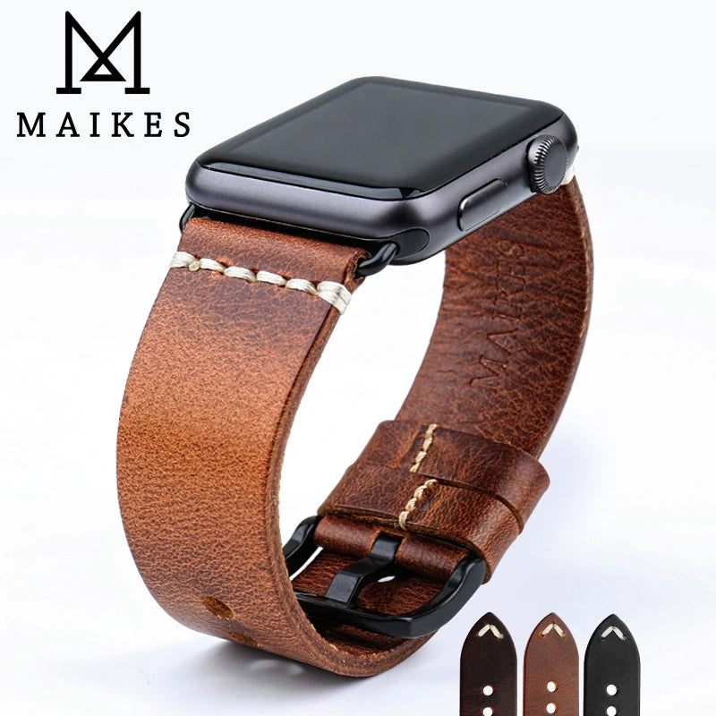Vintage Oil Wax Leather Apple Watch Band Series 3–7, 38–45mm – MAIKES