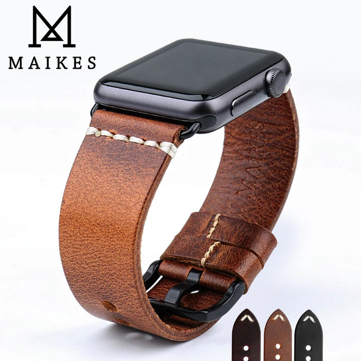 Vintage Oil Wax Leather Apple Watch Band Series 3–7, 38–45mm – MAIKES
