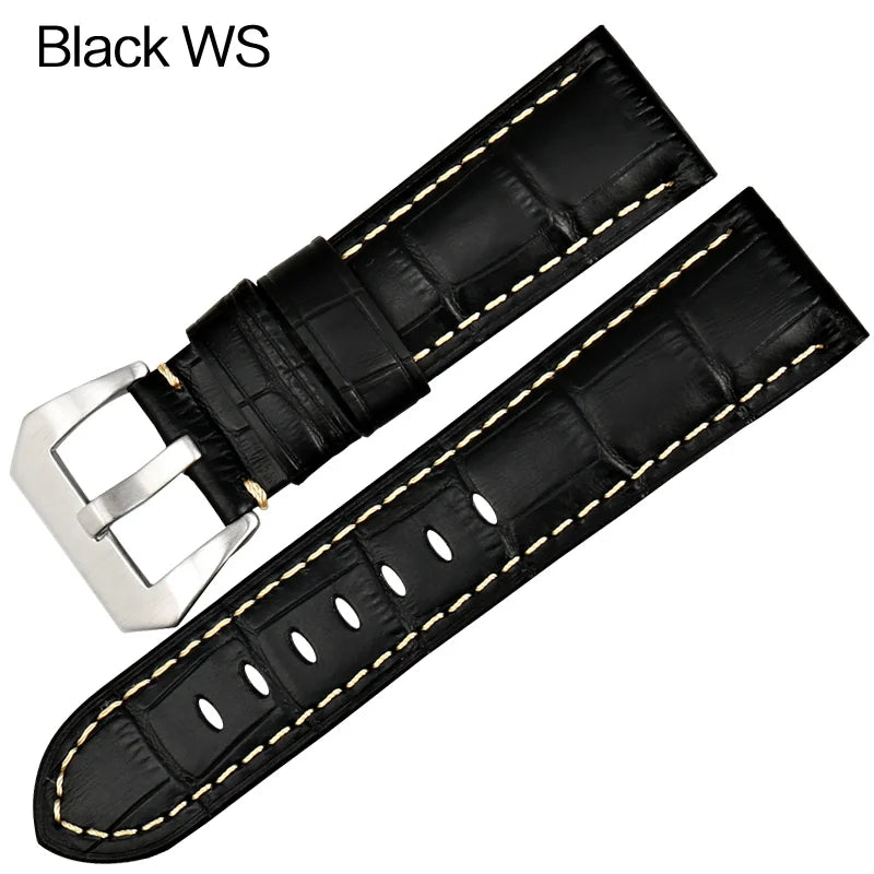 MAIKES New design watchbands 22 24 26mm watch accessories bracelet genuine leather strap watch band black buckle for Panerai
