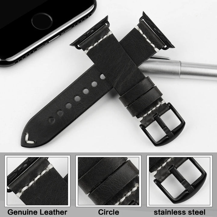Vintage Oil Wax Leather Apple Watch Band Series 3–7, 38–45mm – MAIKES