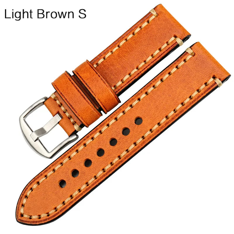 MAIKES Watch Accessories Watch Band For PANERAI FOSSIL Genuine Leather Strap Brown 20 22 24 26mm Watchband Bracelet
