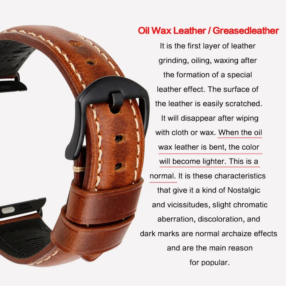 Vintage Cow Leather Apple Watch Strap – 40-45mm for Series 4-9 & SE