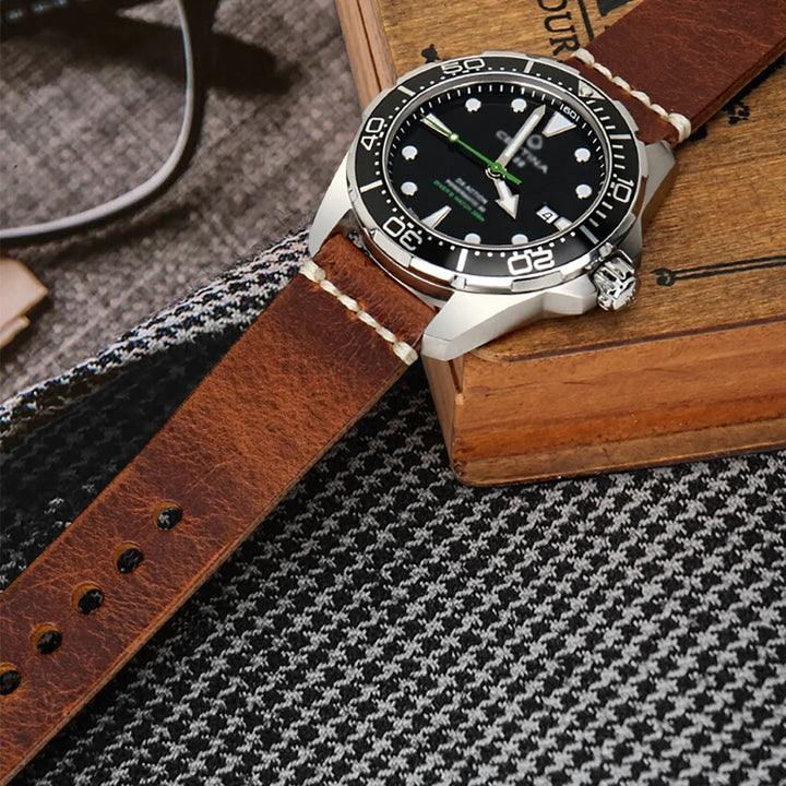 Black Oil Wax Leather Watch Strap for Seiko – MAIKES