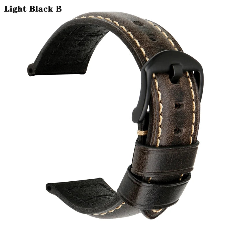 Vintage Oil Wax Leather Watch Strap 20–26mm for Panerai & Breitling – MAIKES
