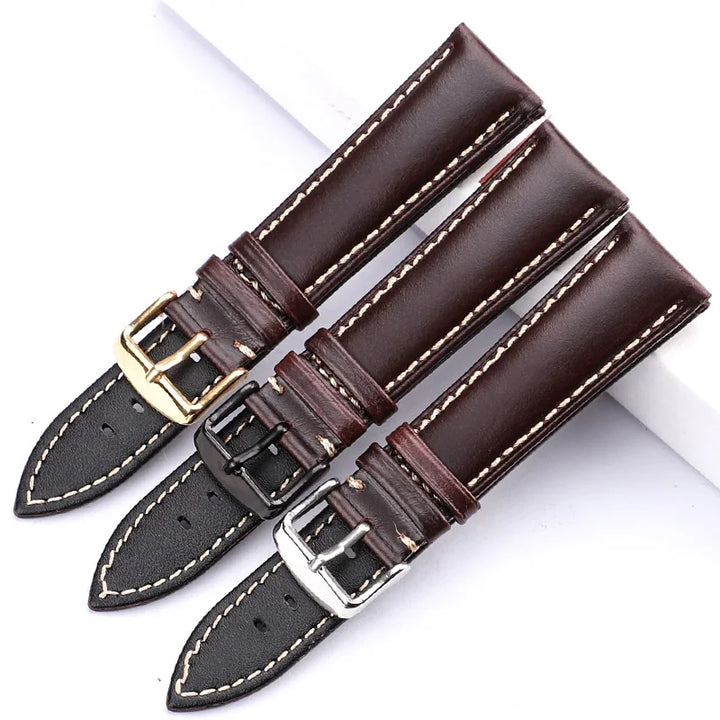 Genuine Leather Watch Band Strap Black Dark Brown 18 19 20 21 22 24mm Watchbands Men Women  Polished Buckle Relojes Hombre