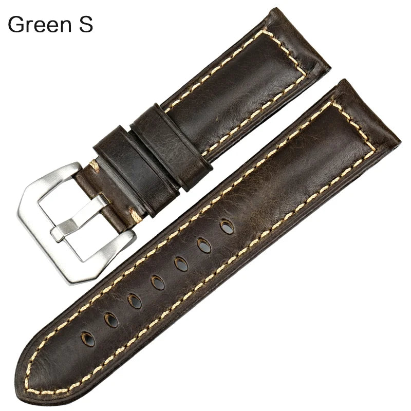 MAIKES Watch Accessories Oil Wax Cow Leather Watch Band 20mm 22mm 24mm 26mm Handmade Watchband Watch Strap For Panerai Watch