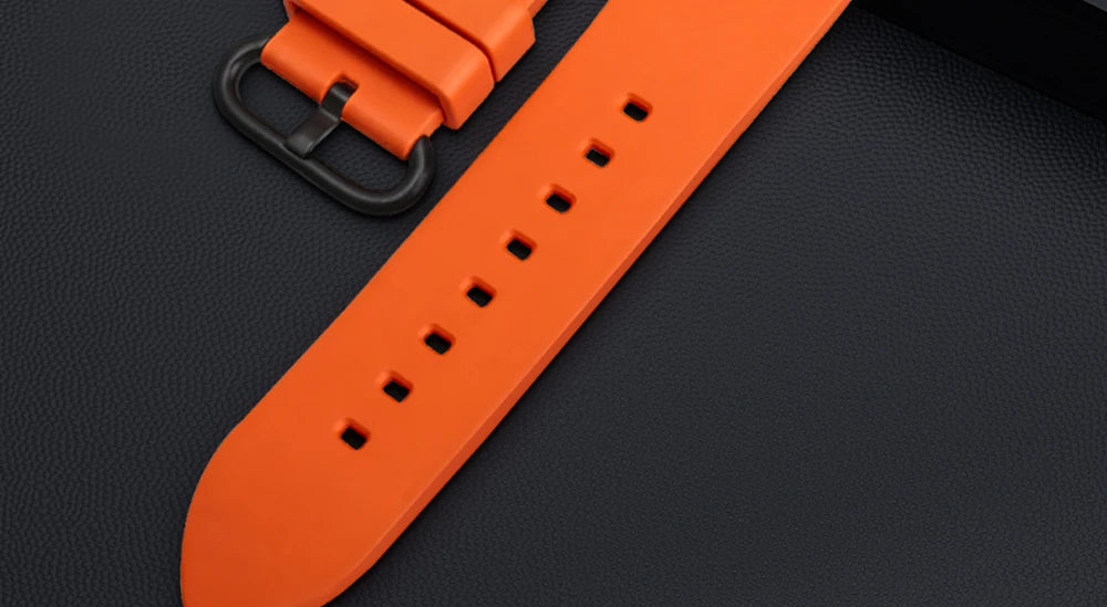 MAIKES Orange Sport Watch Band 20mm 22mm 24mm Watch Accessories Watchband With Black Buckle Rubber Watch Strap For Omega