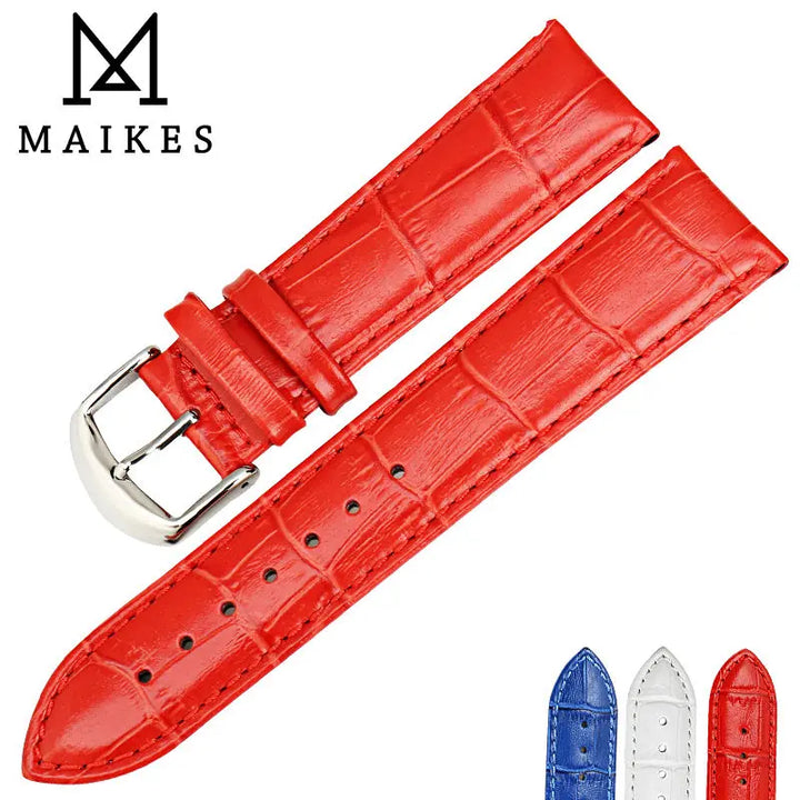 MAIKES Genuine Leather Blue Watch Strap 16-22mm