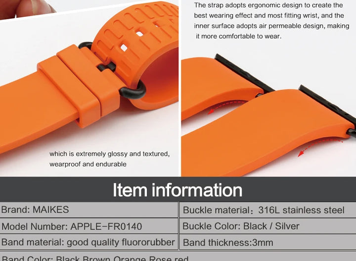 MAIKES Rubber Strap For Apple Watch Band 45mm 41mm 42mm 44mm 40mm Series 7 6 SE 5 4 3 iWatch Bracelet