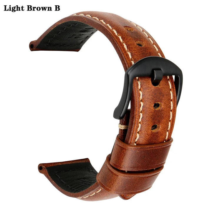 Vintage Oil Wax Leather Watch Strap 20–26mm for Panerai & Breitling – MAIKES