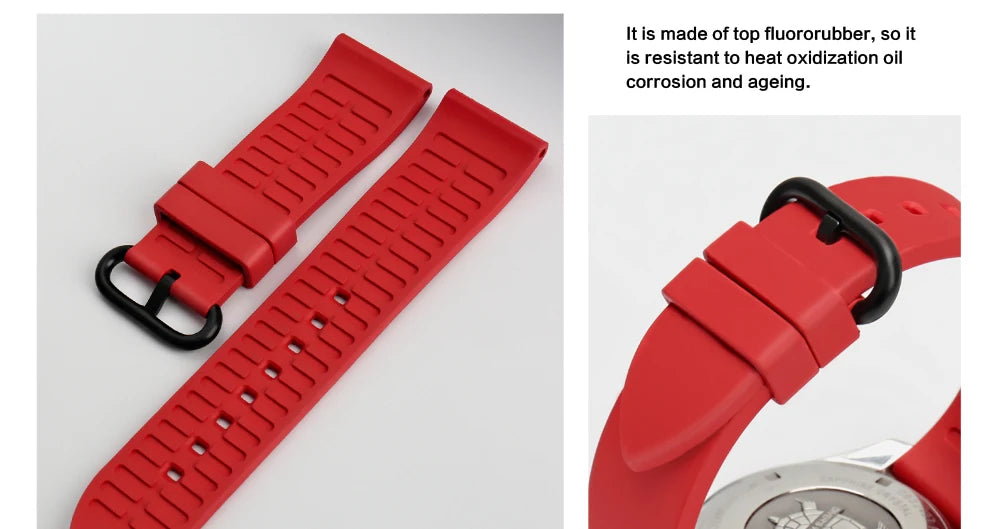 MAIKES New Design Watch Band Black 20mm 22mm 24mm Watchband Sports Fluoro Rubber Watch Strap Watch Accessories