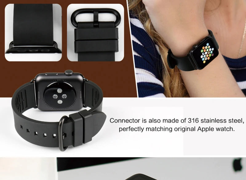 MAIKES Rubber Strap For Apple Watch Band 45mm 41mm 42mm 44mm 40mm Series 7 6 SE 5 4 3 iWatch Bracelet