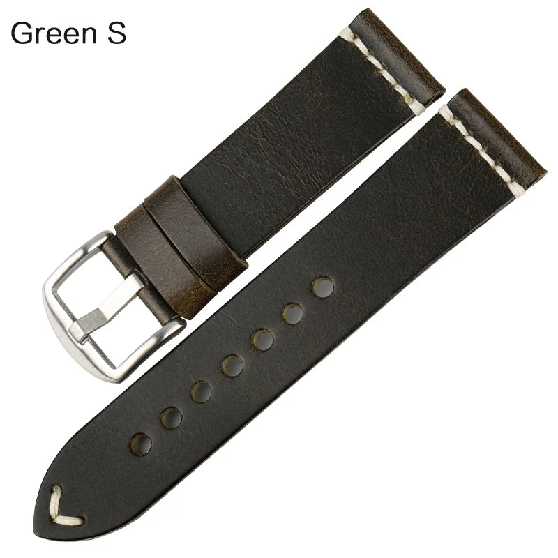 MAIKES Vintage Greased Leather Watch Band 20-24mm Red for Omega