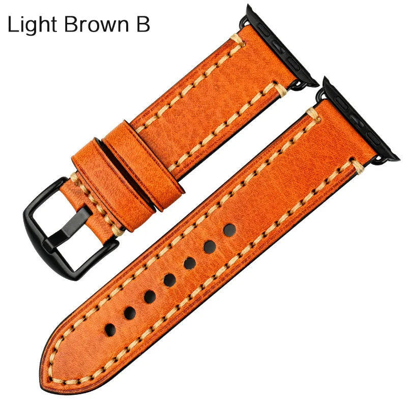 MAIKES Watch Accessories Genuine Leather Watch Strap Replacement For Apple Watch Band 44mm 40mm 45mm 41mm iWatch Watchband