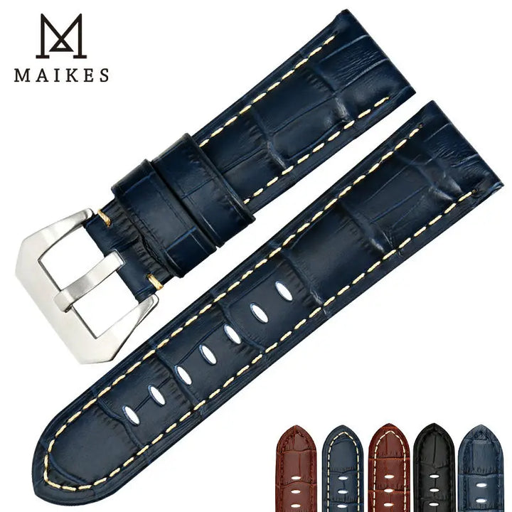 MAIKES 22mm 24mm 26mm watchbands blue genuine leather watch band strap watch accessories watch bracelet stainless steel buckle