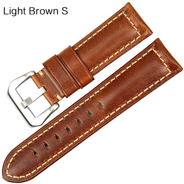 MAIKES Watch Accessories Oil Wax Cow Leather Watch Band 20mm 22mm 24mm 26mm Handmade Watchband Watch Strap For Panerai Watch