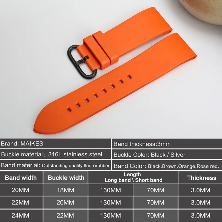 MAIKES Orange Sport Watch Band 20mm 22mm 24mm Watch Accessories Watchband With Black Buckle Rubber Watch Strap For Omega