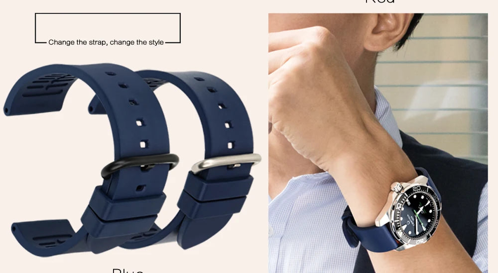 MAIKES Orange Sport Watch Band 20mm 22mm 24mm Watch Accessories Watchband With Black Buckle Rubber Watch Strap For Omega